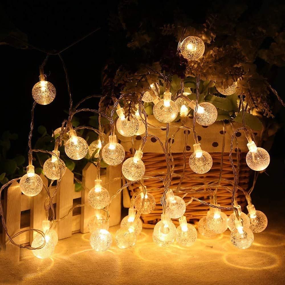 Warm yellow 16 LED crystal balls string light, 3.5m length, perfect for festive and home decorations.