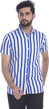 Stylish Blue Striped Cotton Men's Half Sleeve Shirt - Clothovia