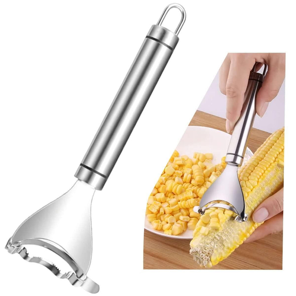 Stainless steel corn on the cob holder in silver, lightweight and durable, measuring 14x8x4 cm.






