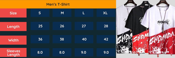 Men's multicolor cotton printed pocket style round neck T-shirt size chart