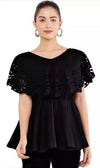 Elegant Women's Black V-Neck Crepe Top for Stylish Outfits - Clothovia