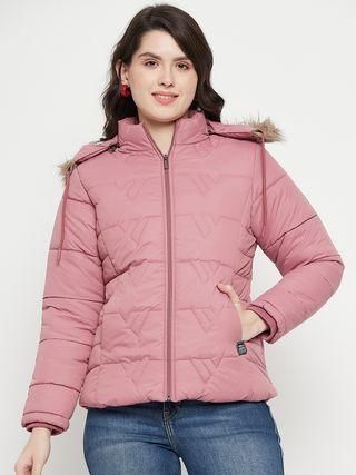 Womens Winter Wear Solid Parka Jacket featuring a cozy hood, multiple pockets, and durable insulation, designed for warmth and style in cold weather