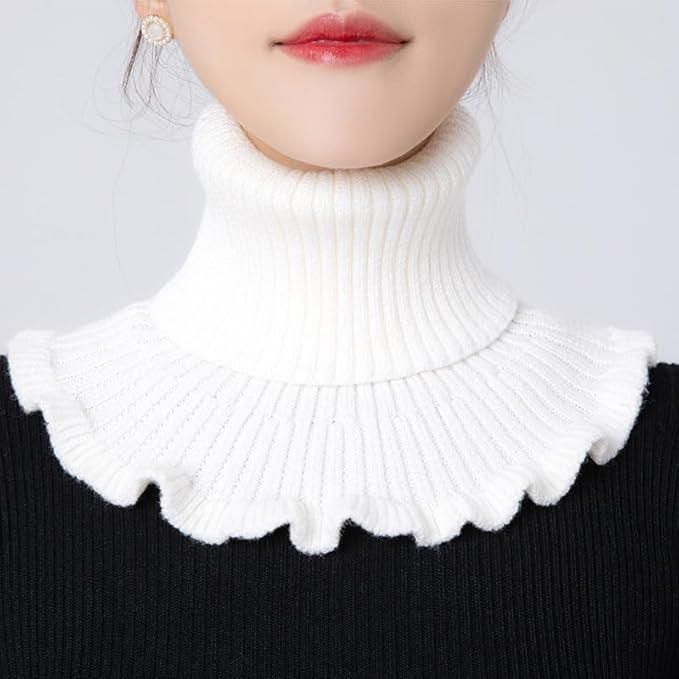 Hand-knitted collar neck in vibrant multicolor wool, perfect for warmth and style during winter.