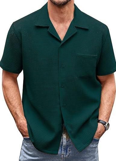 Men's Knit Stylish Half Sleeve Shirt in Solid Green with Regular Fit and Shirt Collar. trendy shirts for casual occasion