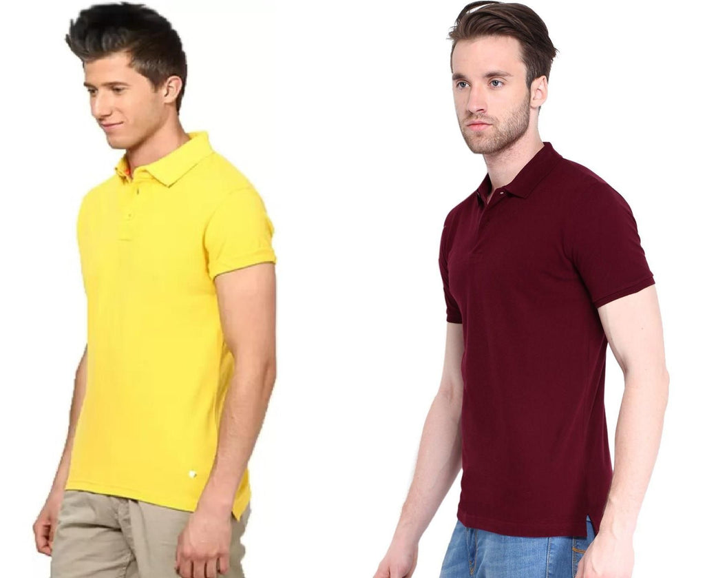  Pack of 2 Poly Cotton Solid Men's Polo T-Shirt with Half Sleeves and Polo Neck in Multicolor.