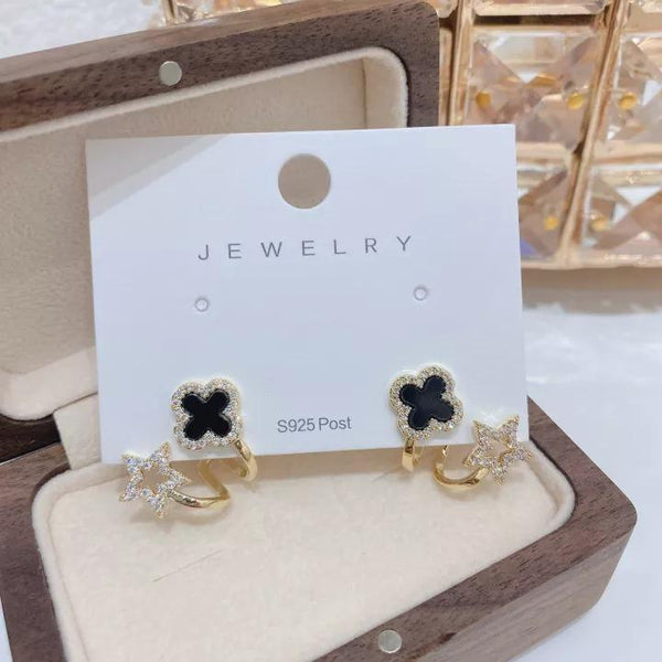 Front view of AVR jewels Korean Fashion Vibrato live four leaf Clover Earrings