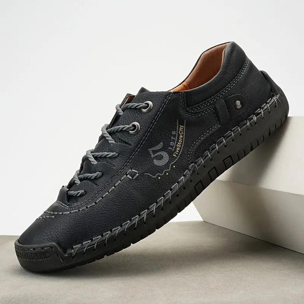 Mens Casual Leather Black Shoes Lightweight