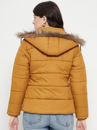 Backside view of Womens Winter Wear Solid Parka Jacket