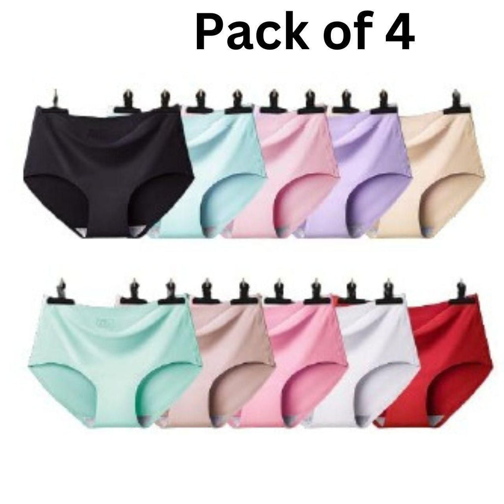 Pack of 4 seamless imported underwear in assorted colors, available in sizes S to XXL."