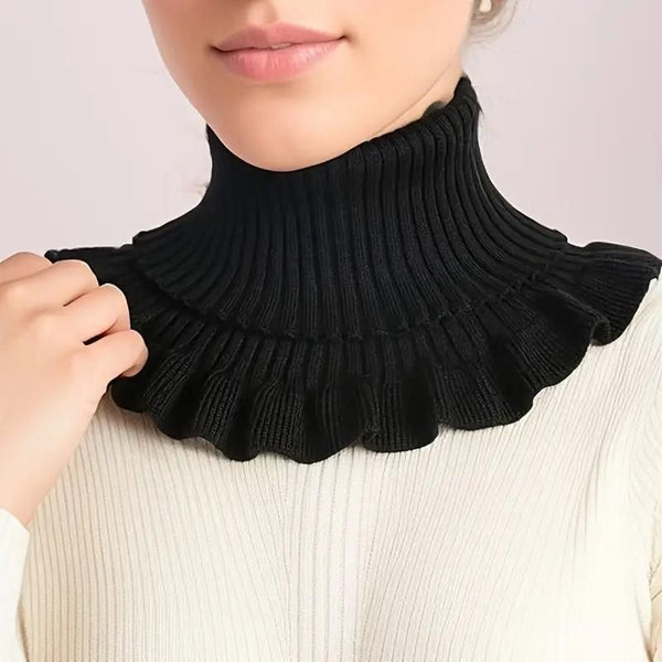 Hand-knitted collar neck in vibrant multicolor wool, perfect for warmth and style during winter.