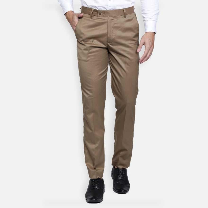 Comfortable lycra blend men's formal trousers with regular fit