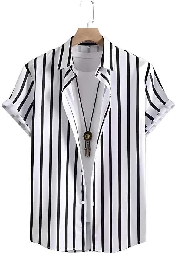 "Men's striped Lycra blend half sleeves casual shirt with regular fit"






