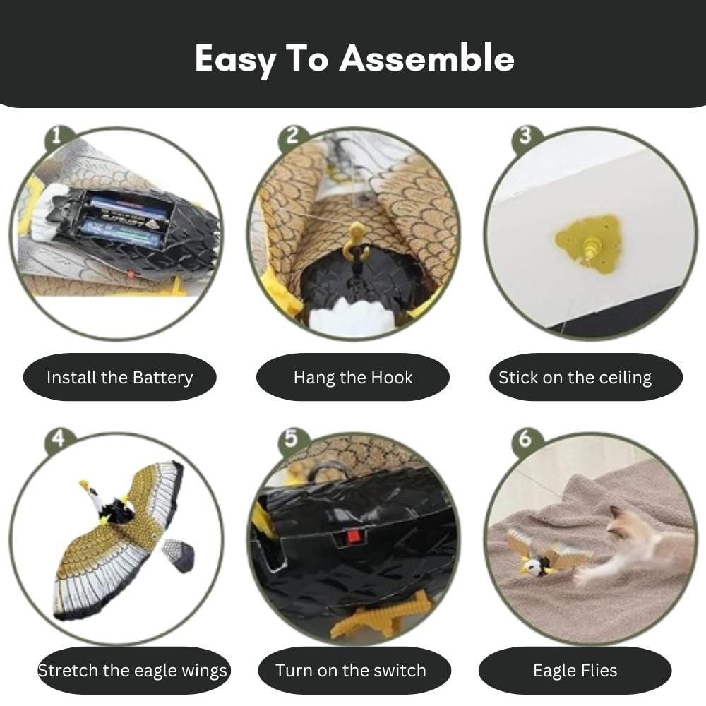 A step-by-step assembly guide with images and text instructions for a flying eagle toy.