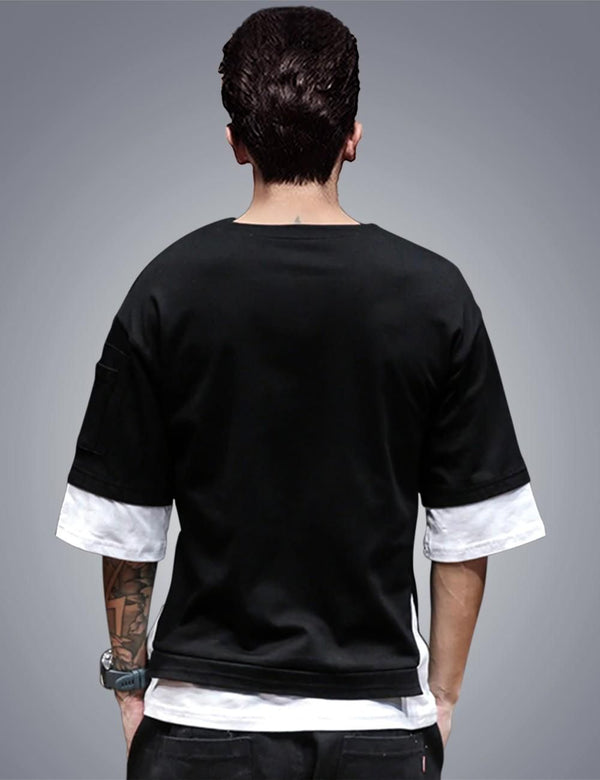 Black and white colorblock men's round neck T-shirt with regular fit. oversized tshirt