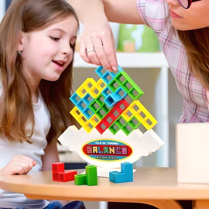 Colorful Tetra Tower Game set made from durable plastic, featuring multicolor pieces, compact and lightweight design, perfect for kids and adults, ideal for family fun and travel."






