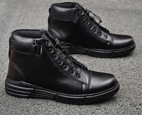 Men's Black Casual Boots with Canvas Outer Material and PVC Sole, Lace-Up Design, Size UK 6, US 7, Euro 40