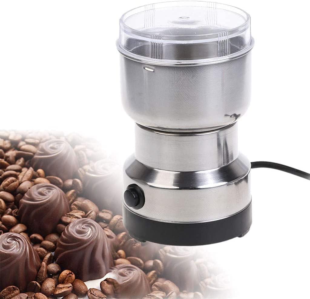 Compact Electric Smash Machine with stainless steel blades, suitable for grinding coffee beans, grains, and nuts, featuring a one-button operation.
