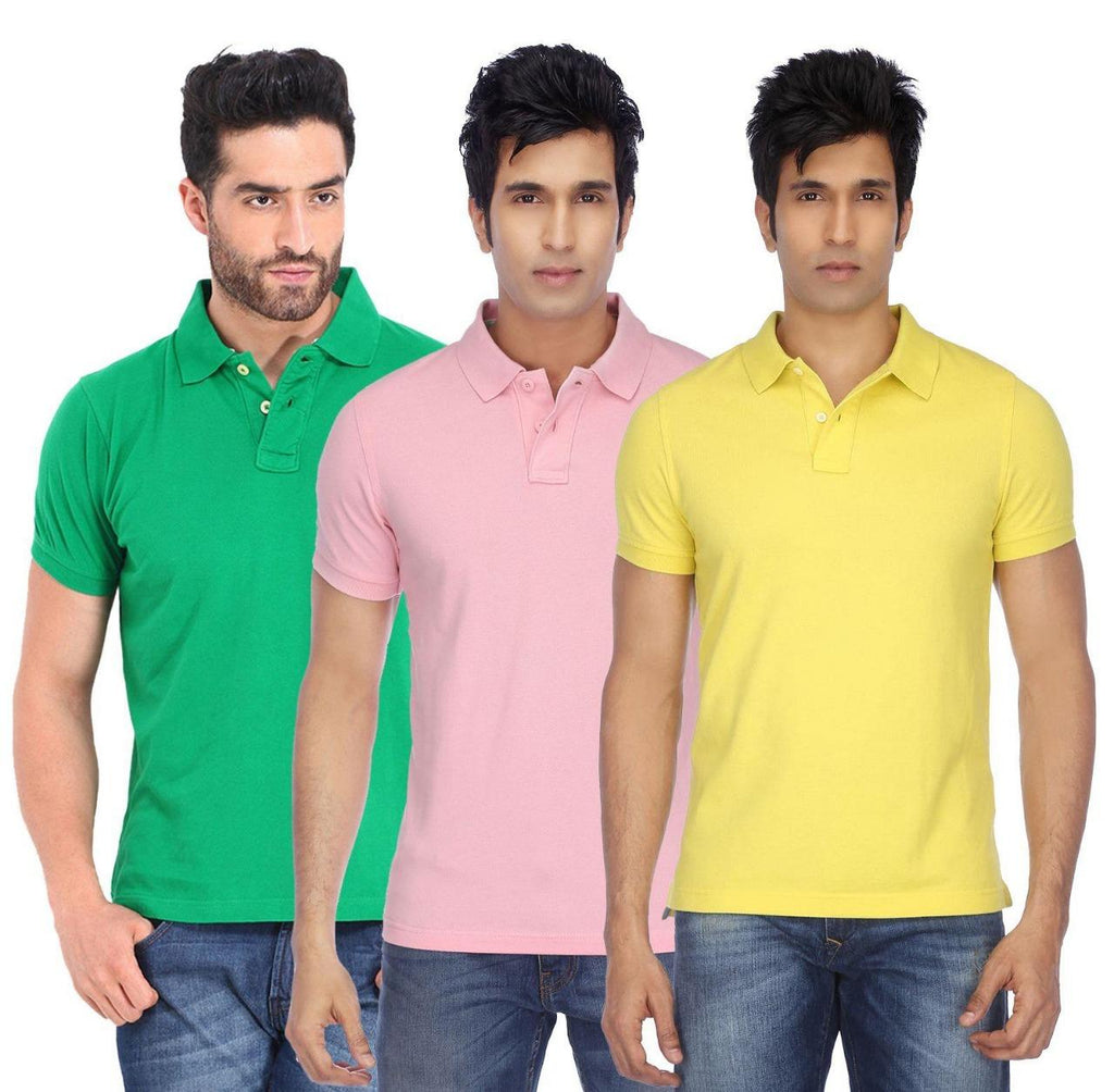 "Multicolor cotton blend polo neck t-shirts pack for men"






