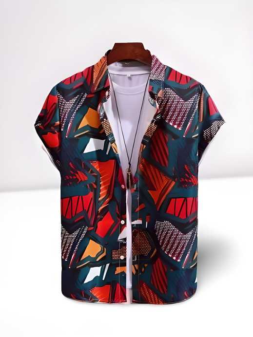 Men's multicolor printed casual shirt in a Lycra blend with half sleeves, regular fit, and classic shirt collar, perfect for casual wear.