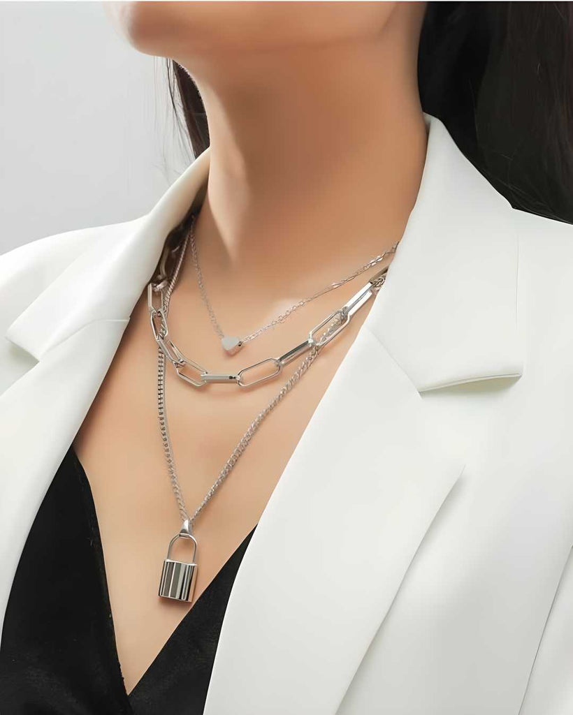 Silver Plated Stylish Necklace featuring a sleek and modern design, crafted from high-quality silver plating over durable metal. The necklace measures 18 inches in length and includes a secure lobster clasp. Lightweight and comfortable, this elegant piece is perfect for both casual and formal wear, adding a touch of sophistication to any outfit.