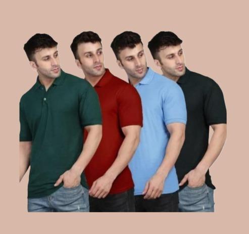 "Men's cotton solid half sleeves round neck T-shirts pack of 4"






