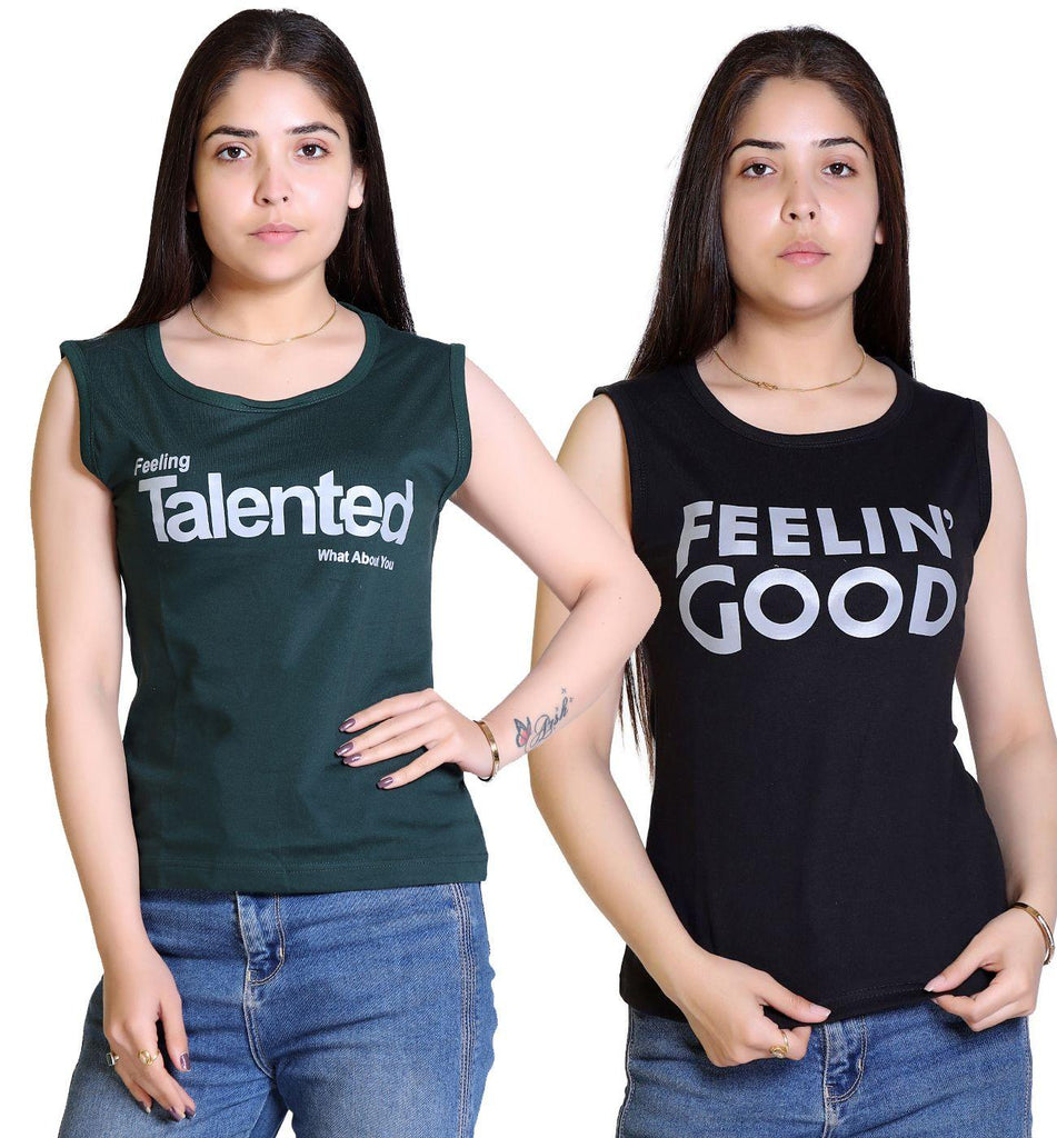 Women's multicolor cotton typography print t-shirts in a pack of two."