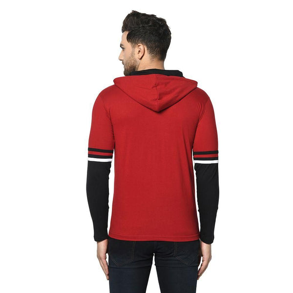 Mens Cotton Color Block Maroon Full Sleeves Hoodie Backside back