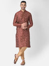 Elegant Men's Red-Golden Silk Kurta Pyjama Set for Festive Occasions - Clothovia