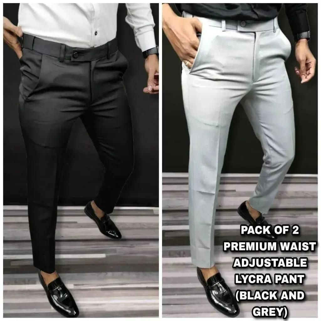 Premium Waist Adjustable Lycra Mens Trouser (Pack of 2)