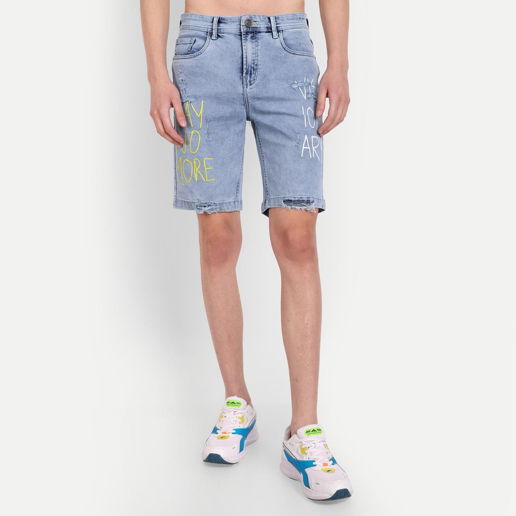 Meghz Mens Printed Denim Shorts