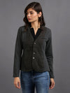 Women's Black Cotton Blend Casual Blazer - Clothovia