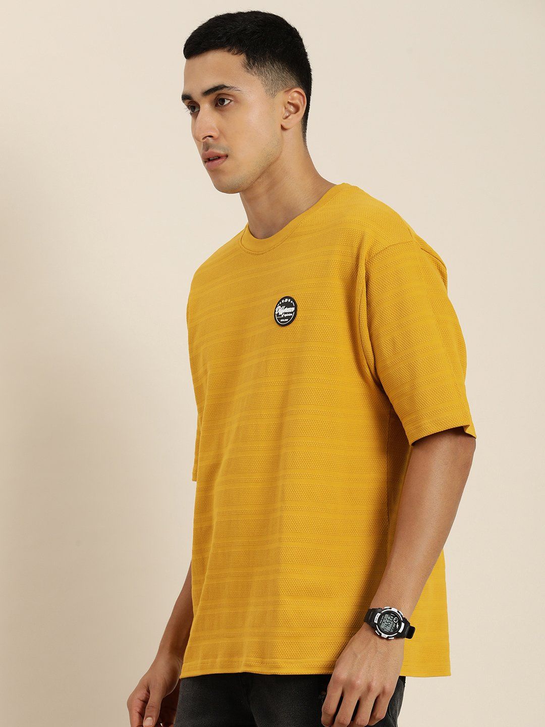 Difference of Opinion Mustard Self-Design Oversized T-shirt