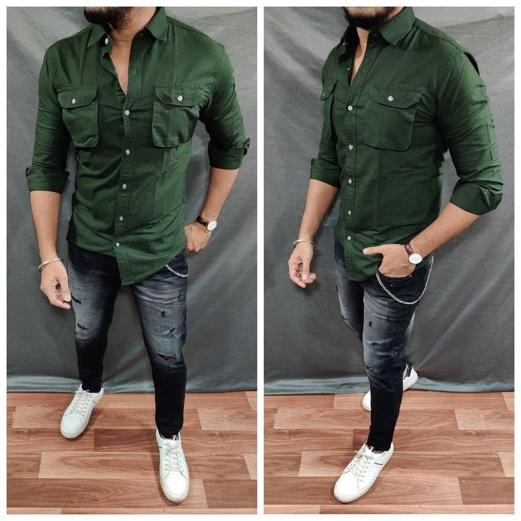 Cotton Solid Full Sleeves Slim Fit Mens Casual Shirt