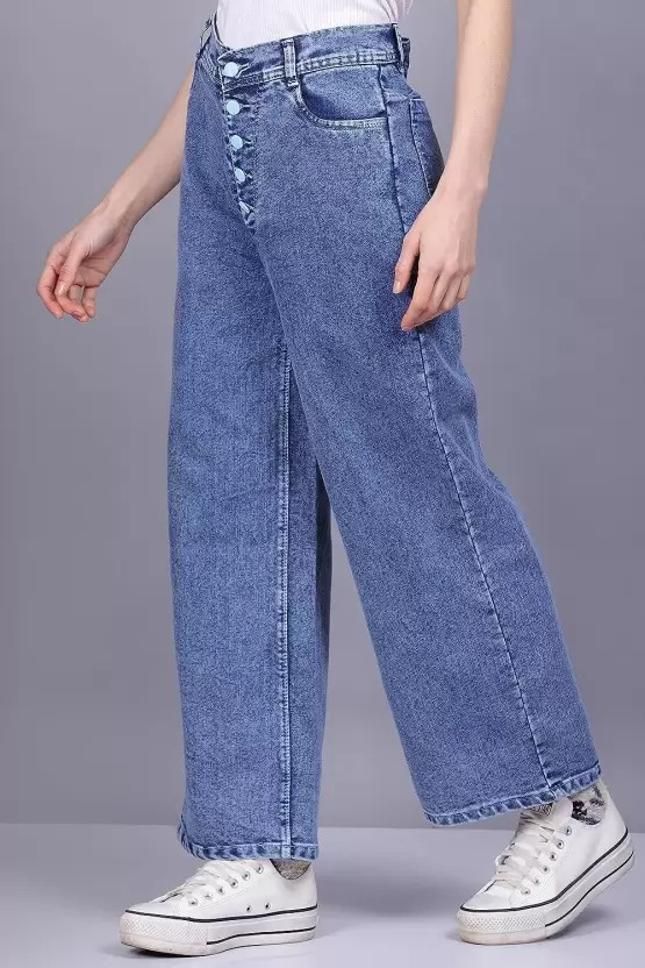 Womens Solid High Waist Rise Flared Denim Jeans