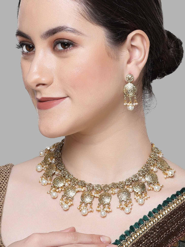 Karatcart Gold Plated Pearl and Kundan Jewellery Set for Women