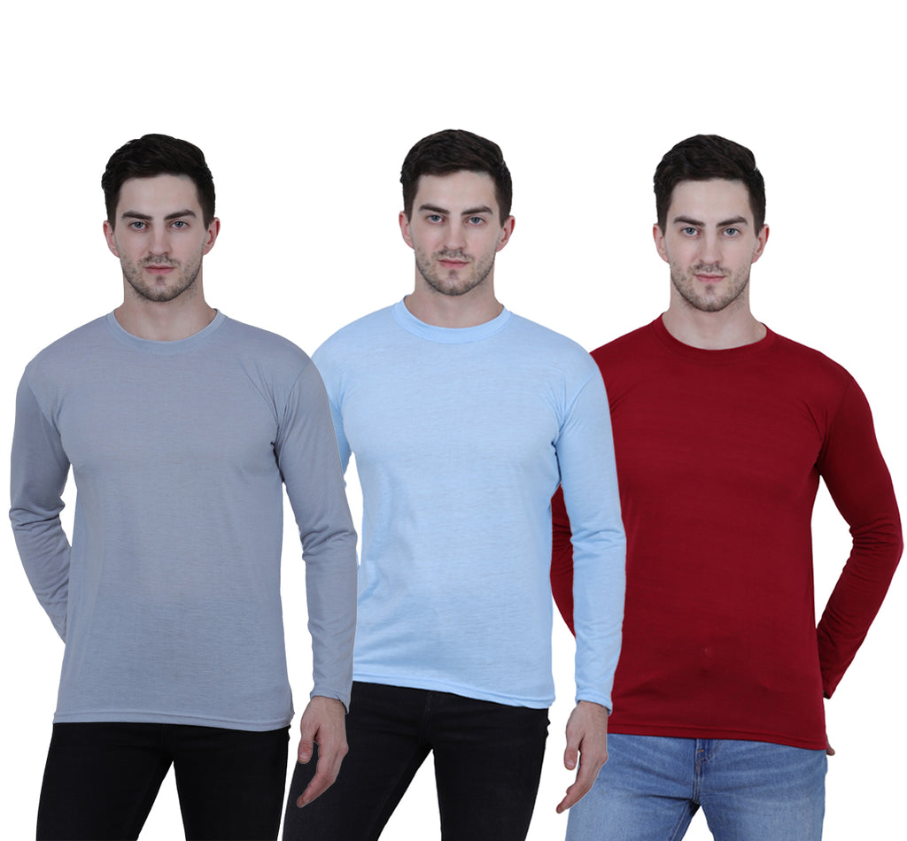 Mens Cotton Round Neck Full Sleeves Stylish Tshirt (Pack of 3)