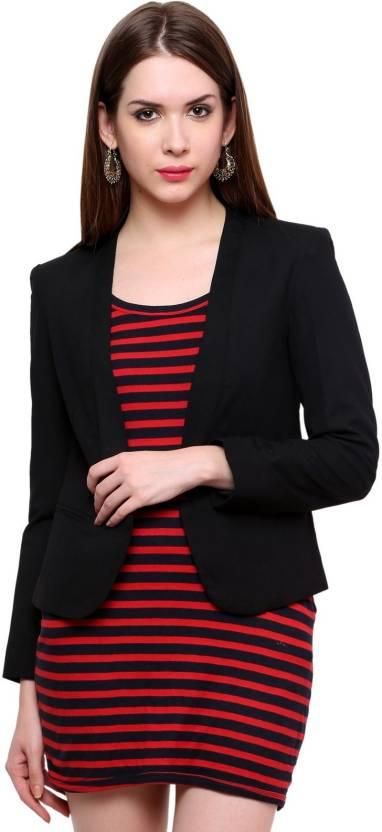 PANNKH Womens Solid Single Breasted Casual Blazer Black