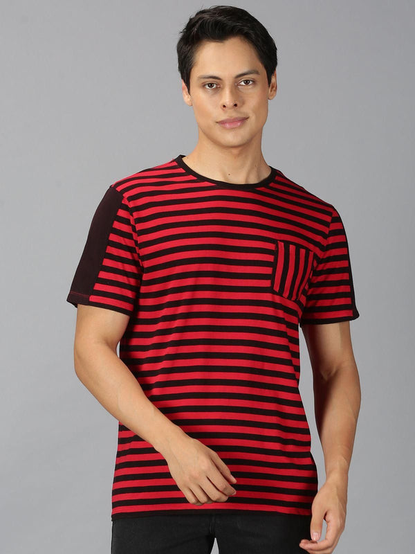 UrGear Cotton Stripes Half Sleeves Mens Round Neck T-Shirt