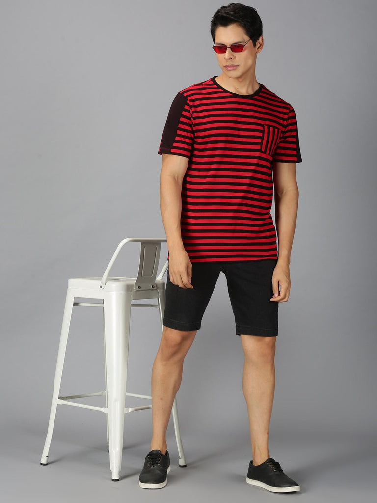 UrGear Cotton Stripes Half Sleeves Mens Round Neck T-Shirt