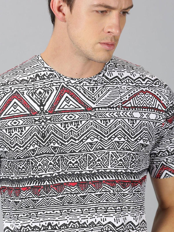 UrGear Cotton Geometric Print Half Sleeves Round Neck Mens T-Shirt