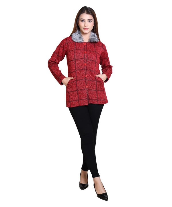 Womens Check Pattern Woolen Winter Coat