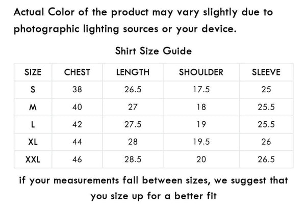 Rayon Printed Half Sleeves Regular Fit Mens Casual Shirt size chart