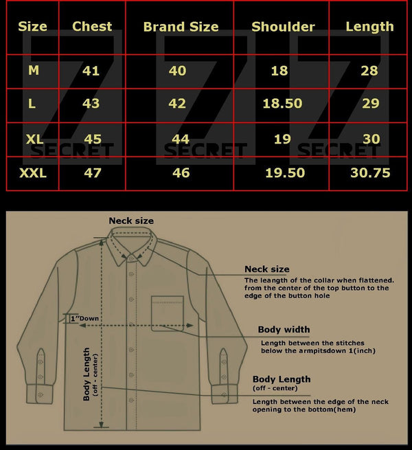 Poly Cotton Printed Full Sleeves Regular Fit Mens Casual Shirt size chart