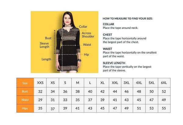 Premium Printed Rayon Gown size chart