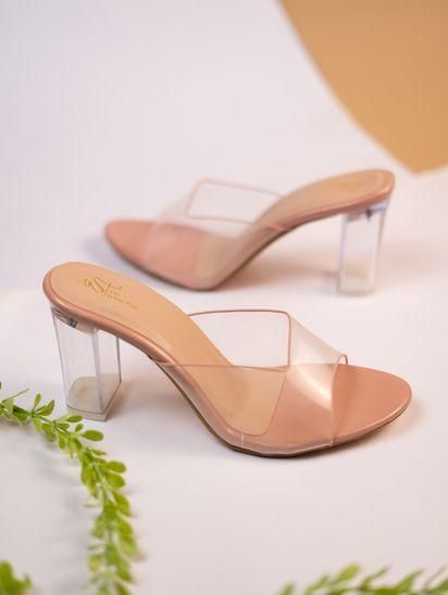 Womens Transparent Block Heels Stylish Sandal