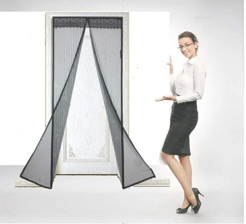 Mesh screen net door curtains with magnetic closure, designed to keep mosquitoes and insects out while allowing fresh air to circulate; easy to install and ideal for home use