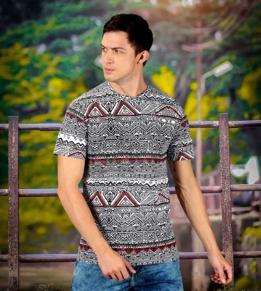 UrGear Cotton Geometric Print Half Sleeves Round Neck Mens T-Shirt