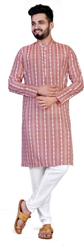 Men Woven Design Khadi Silk Straight Kurta