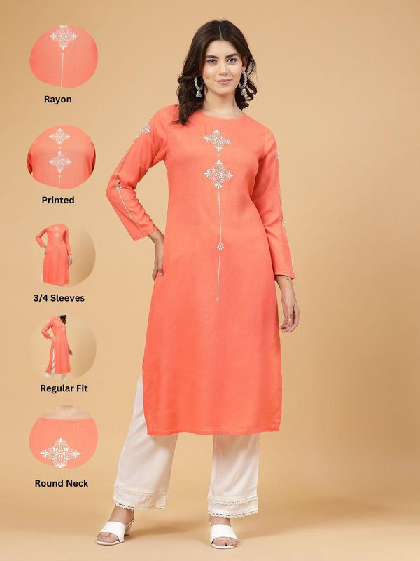 Coral Pink Straight Kurta for Women - Clothovia