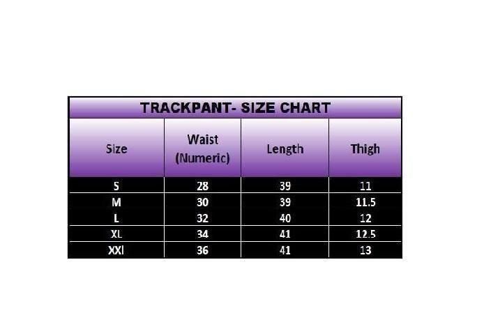 Combo of Men NS Lycra Track Pants in Sizeguide - Comfortable and Stylish Activewear size chart